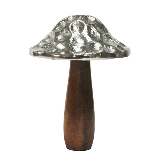 Επιτραπέζιο Διακοσμητικό Μανιτάρι από Ξύλο & Μέταλλο Καφέ/Ασημί 15x15x18