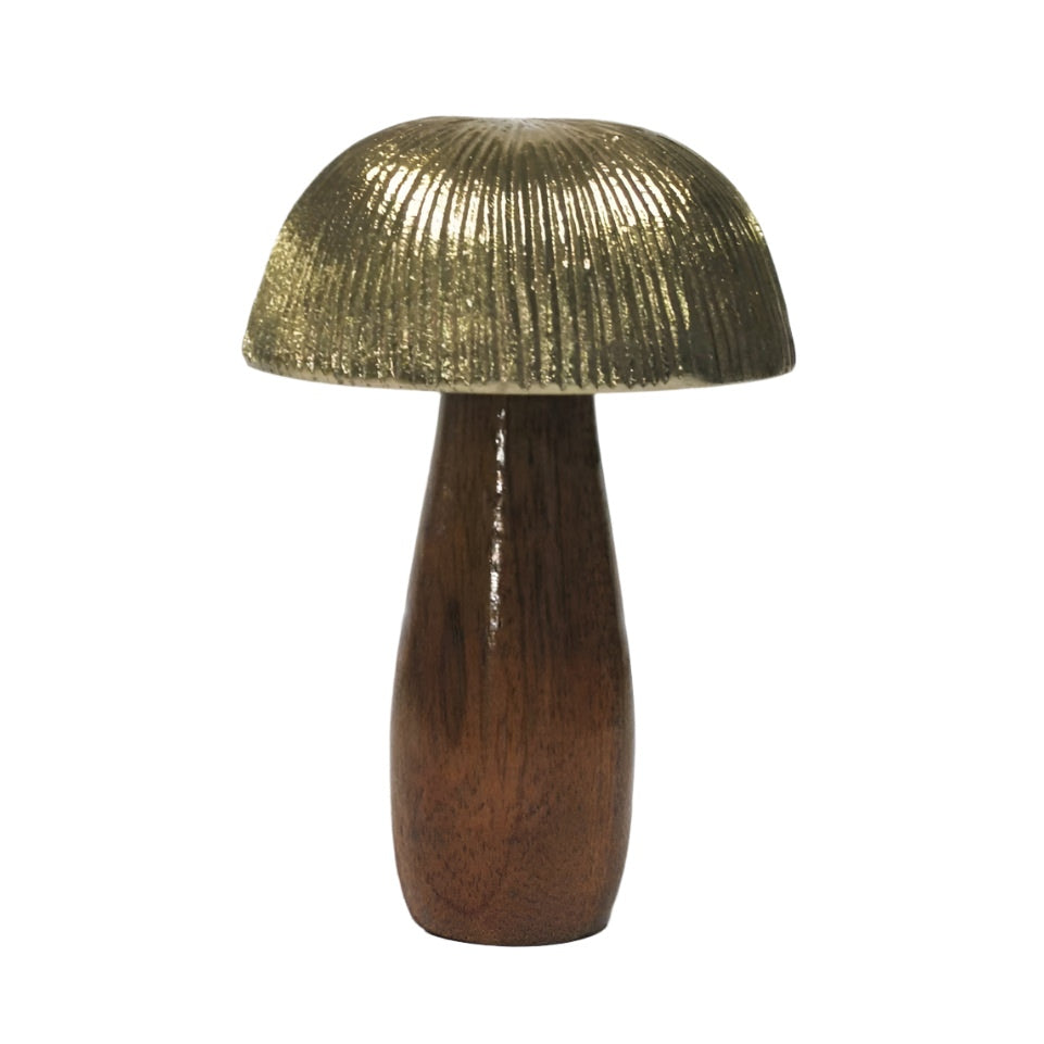 Επιτραπέζιο Διακοσμητικό Μανιτάρι από Ξύλο & Μέταλλο Καφέ/Χρυσό 9x9x14