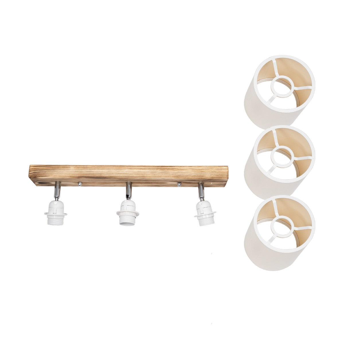 CUP 203-0055 Vintage Φωτιστικό Οροφής Ράγα Τρίφωτο 3 x E27 IP20 Καρυδί Ξύλο με Λευκό Ύφασμα - Μ52 x Π15 x Υ24cm