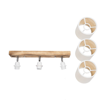 CUP 203-0055 Vintage Φωτιστικό Οροφής Ράγα Τρίφωτο 3 x E27 IP20 Καρυδί Ξύλο με Λευκό Ύφασμα - Μ52 x Π15 x Υ24cm