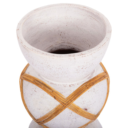 ΔΙΑΚΟΣΜΗΤΙΚΟ ΒΑΖΟ ΔΑΠΕΔΟΥ MAYNARD TERRACOTTA ΛΕΥΚΟ RATTAN Φ27.5x50