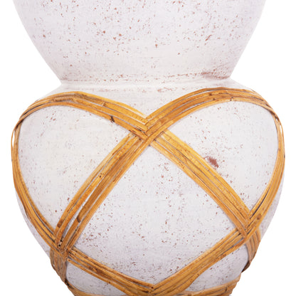 ΔΙΑΚΟΣΜΗΤΙΚΟ ΒΑΖΟ ΔΑΠΕΔΟΥ MAYNARD TERRACOTTA ΛΕΥΚΟ RATTAN Φ27.5x50