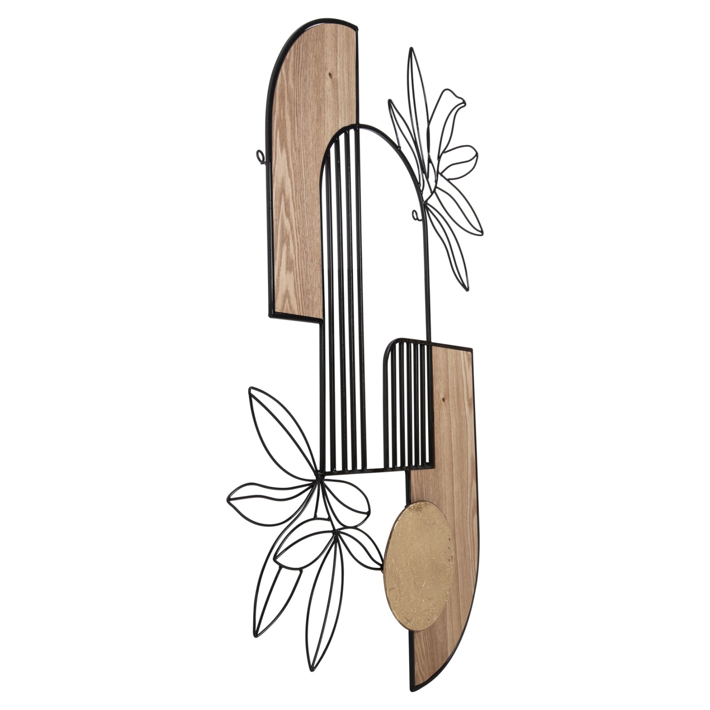 WOODEN WALL DECORATION IN NATURAL BLACK METAL 66x100cm