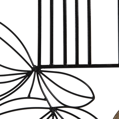 WOODEN WALL DECORATION IN NATURAL BLACK METAL 66x100cm