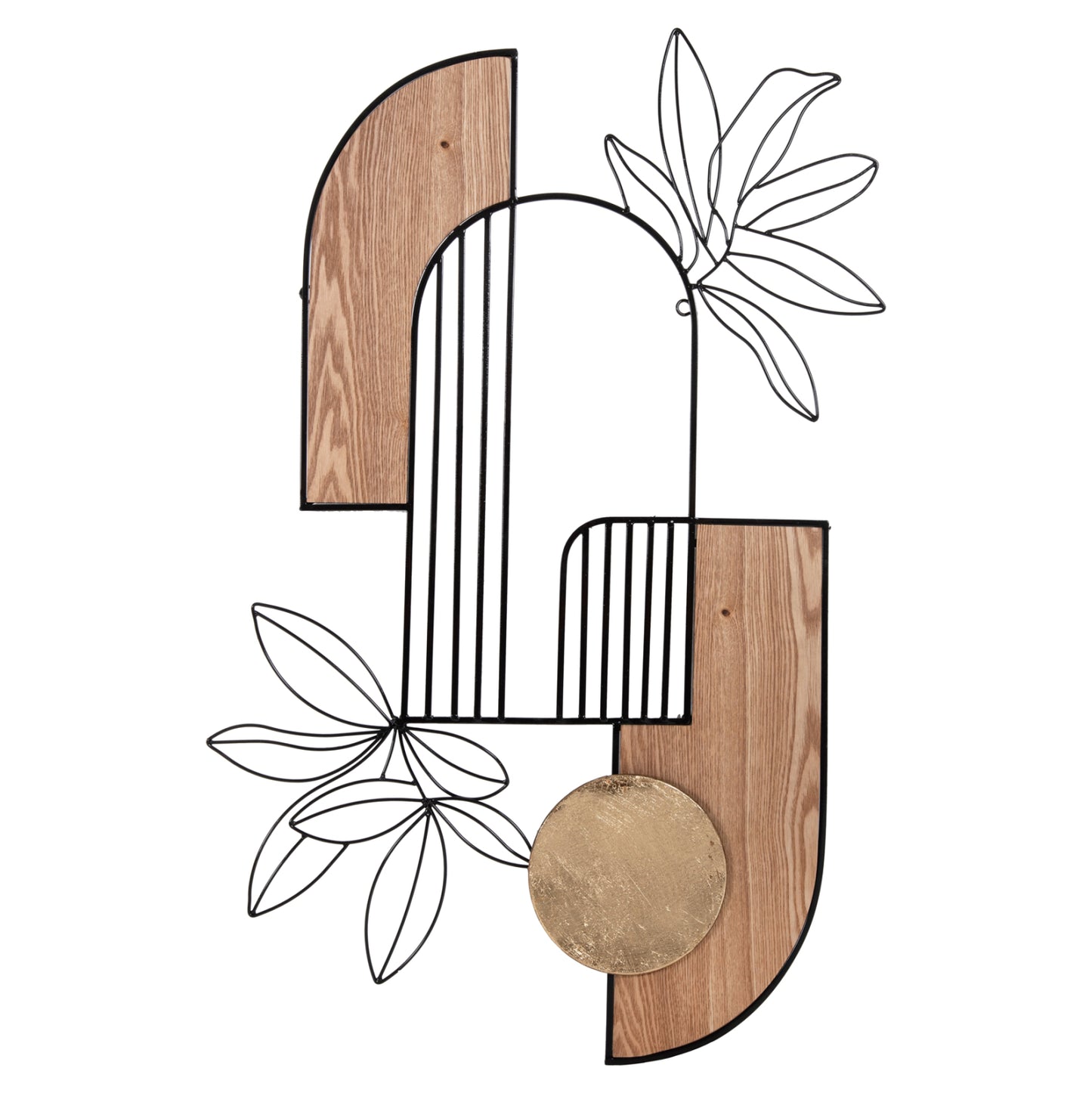 WOODEN WALL DECORATION IN NATURAL BLACK METAL 66x100cm