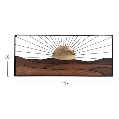 WALL DECORATION VARIOUS WOOD SHADES BLACK METAL 117x3x50
