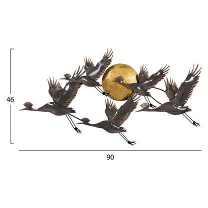WALL DECOR METAL BIRDS IN GREY GOLD 90x46cm