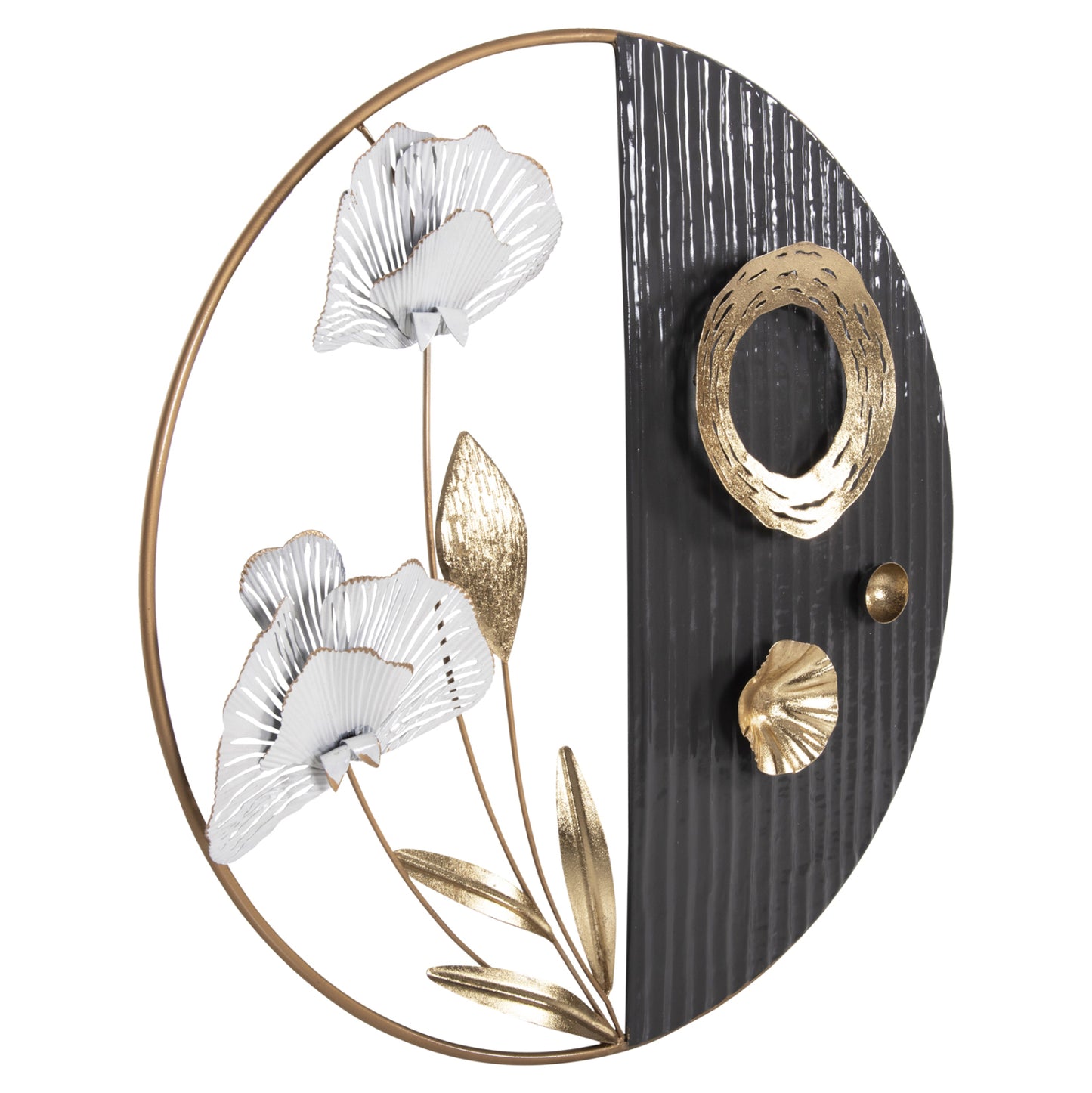 DECORATIVE ROUND METAL WALL ART IN GOLD BLACK WHITE Φ60cm