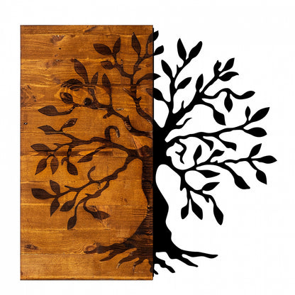 WOODEN WALL DECORATION WITH METAL TREE 58x58cm