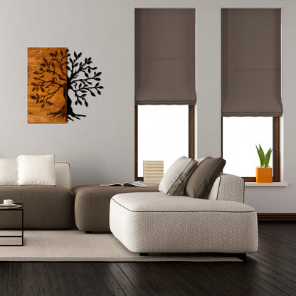 WOODEN WALL DECORATION WITH METAL TREE 58x58cm