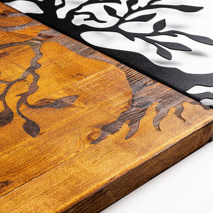 WOODEN WALL DECORATION WITH METAL TREE 58x58cm