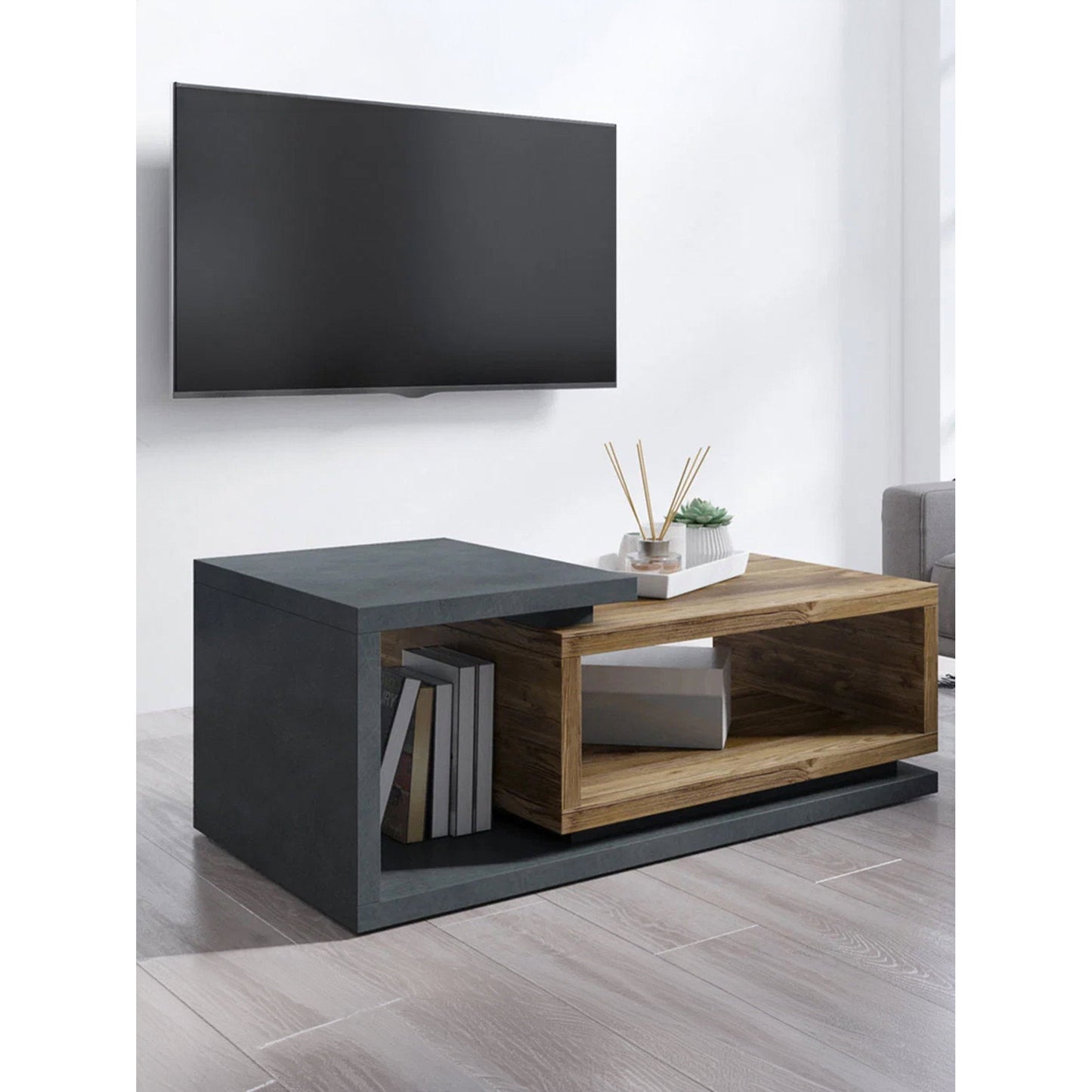 Τραπεζάκι Σαλονιού Bron Plus Φυσικό - Ανθρακί 120x60x40
