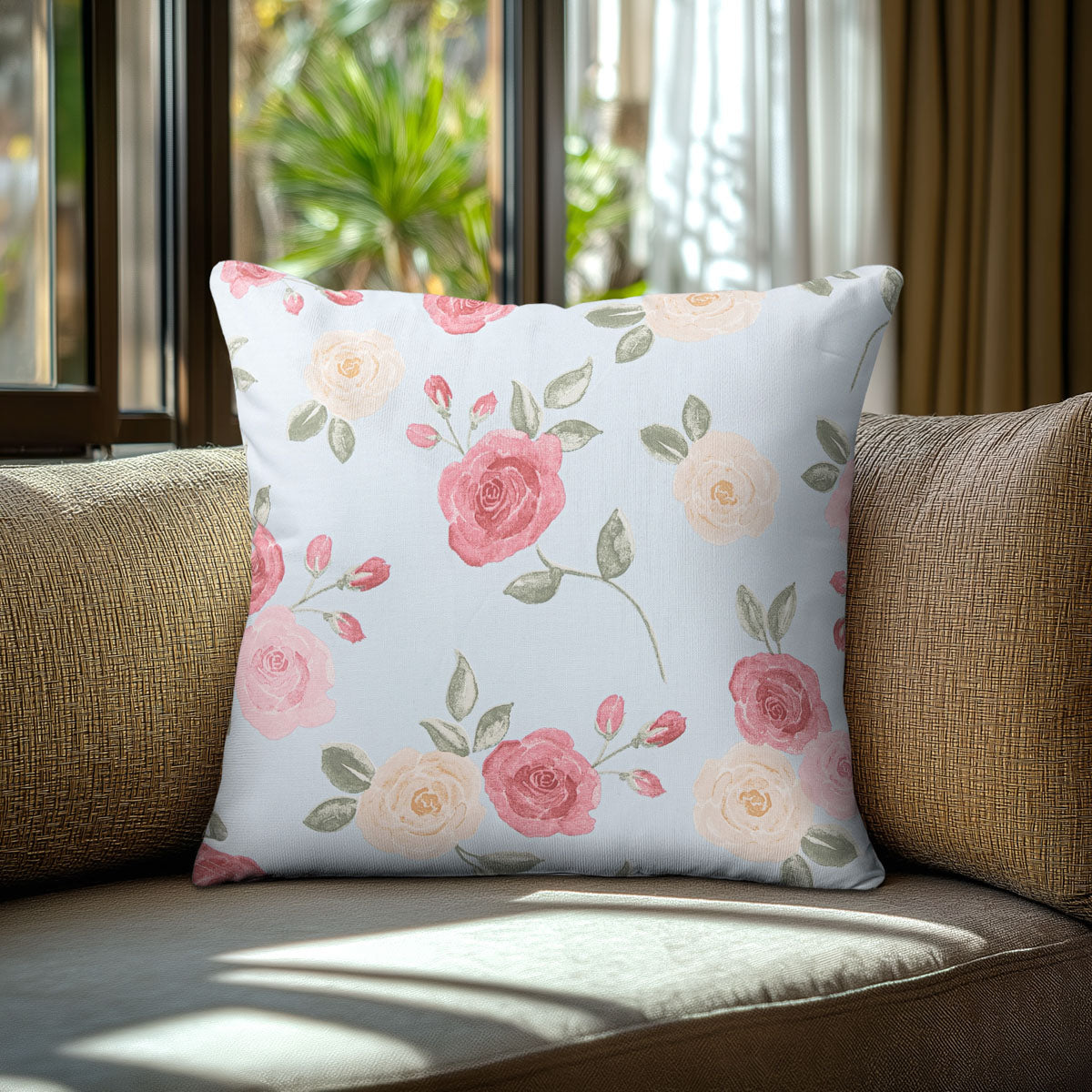 Μαξιλαροθήκη Τριαντάφυλλα Γαλάζιο Φόντο 40x40εκ