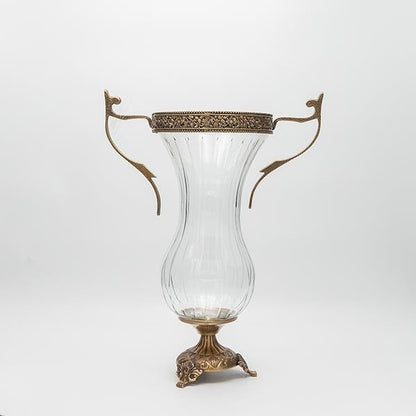 ΒΑΖΟ ΓΥΑΛΙΝΟ ΜΕ ΜΕΤΑΛΛΙΚΑ ΤΕΛΕΙΩΜΑΤΑ ΑΝΤΙΚΕ ΧΡΥΣΟ-ΔΙΑΦΑΝΕΣ ΓΥΑΛΙ 27x16x38