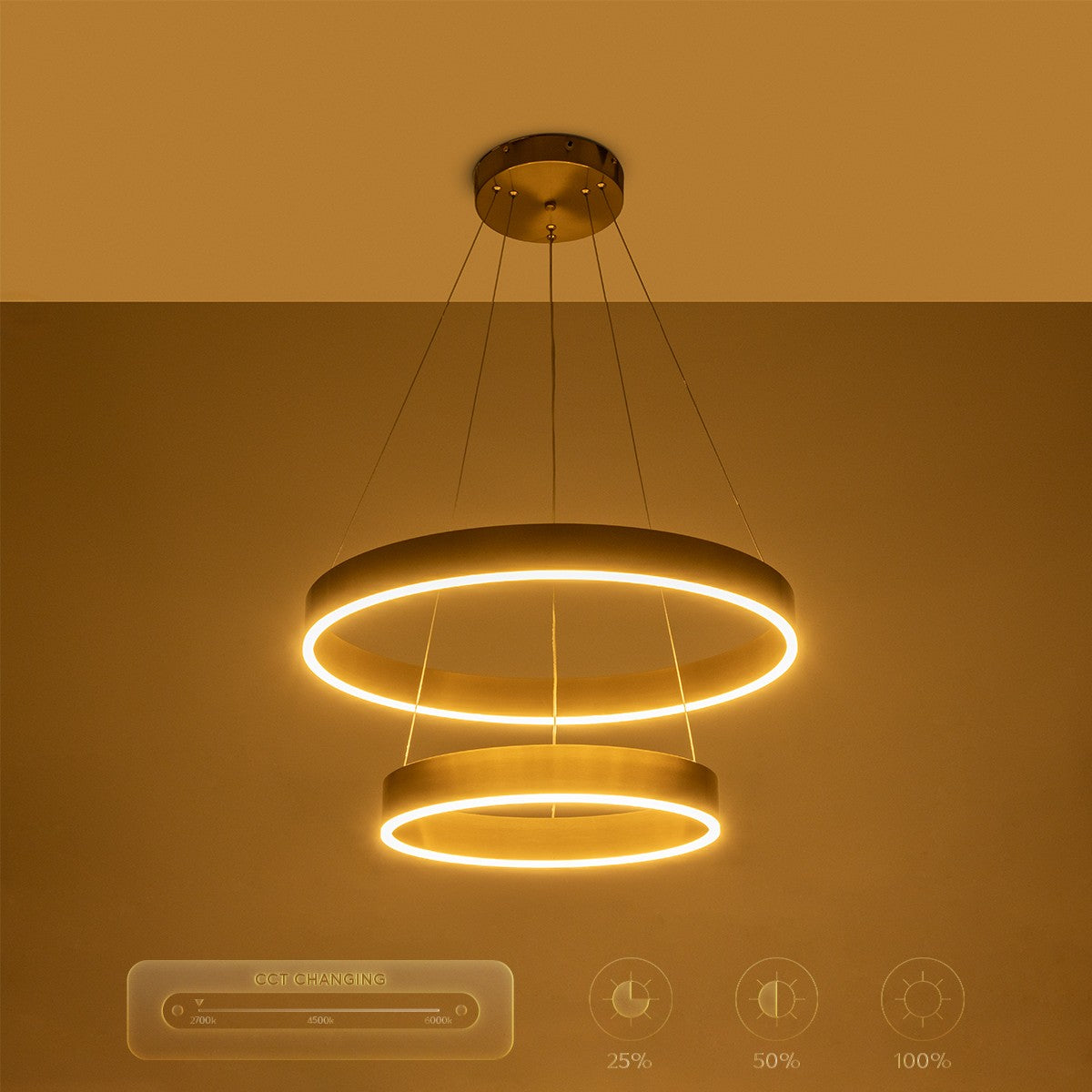 VENOM 61187-DECO Μοντέρνο Κρεμαστό Φωτιστικό Οροφής LED 75W 8818lm 120° AC 220-240V IP20 Ρυθμιζόμενο Λευκό CCT με Χειριστήριο από 2700K έως 6000K Dimmable - Lumileds SMD Chip - Χρυσό Βούρτσας - Μ60 x Π60 x Υ40