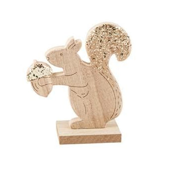 Σκίουρος Ξύλινος με Χρυσό Γκλίτερ 11x12εκ