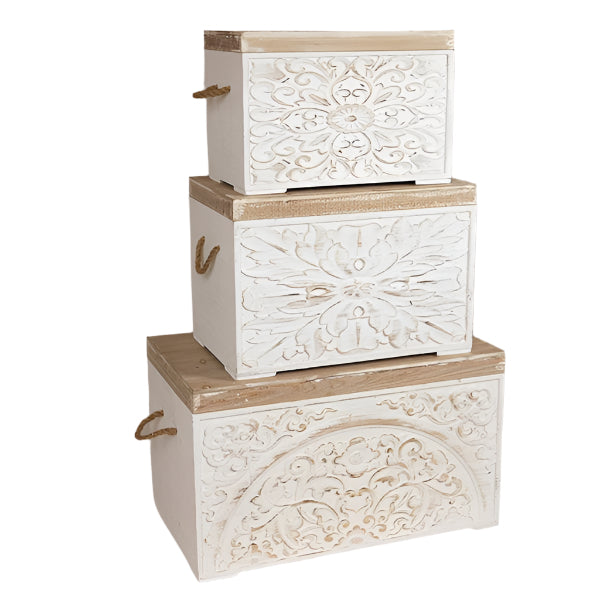 ΜΠΑΟΥΛΑ ΞΥΛΙΝΑ ΛΕΥΚΟ ΣΕΤ 3 ΤΜΧ S:45x26x31 M:52.5x33x36.5 L:69.5x40x41