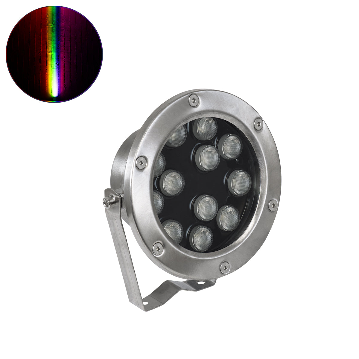 UNDERWATER-JERRY 90425 Υποβρύχιο Επιφανειακό Σποτ για Σιντριβάνια/Πισίνες LED 12W 1020lm 30° DC 24V Αδιάβροχο IP68 RGBW DMX512 Dimmable - Ανοξείδωτο Ατσάλι 304 - Μ14.5 x Π7 x Υ19