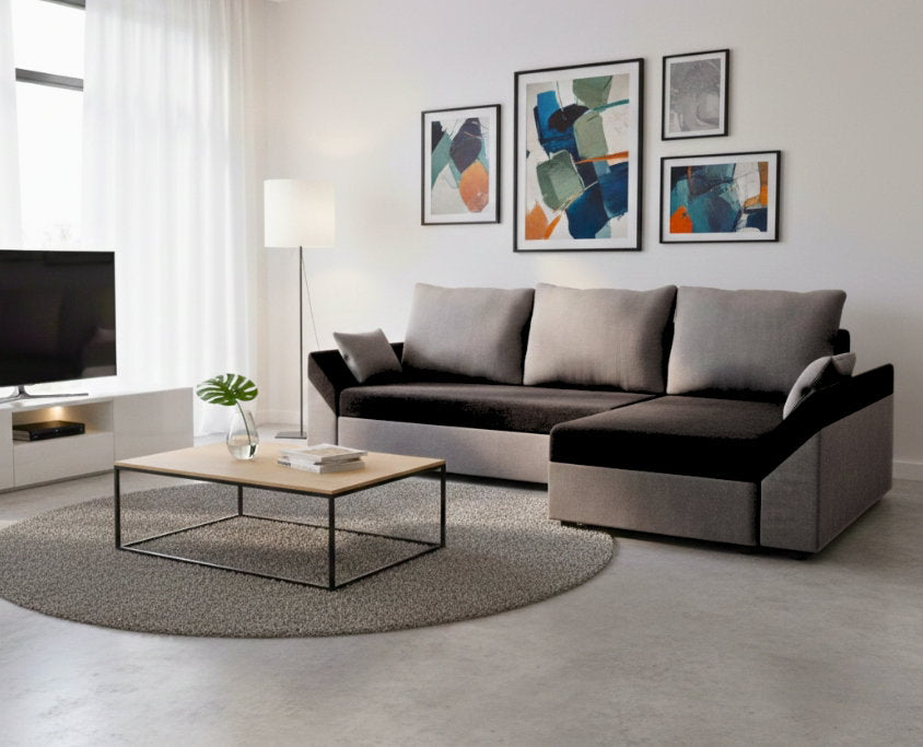 Γωνιακός Καναπές Eibar Μαύρο-Γκρι 240x144x81