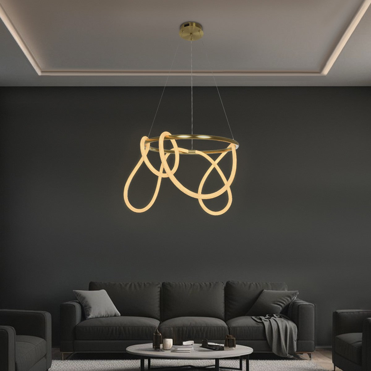 GLOW KLV-101-0163 Κρεμαστό Φωτιστικό Οροφής LED 58W 5800lm 360° AC 220-240V IP20 Ρυθμιζόμενο Λευκό CCT με Χειριστήριο από 2700K έως 6000K Dimmable - Lumileds SMD Chip - Χρυσό Πλατίνα - Μ80 x Π80 x Υ40