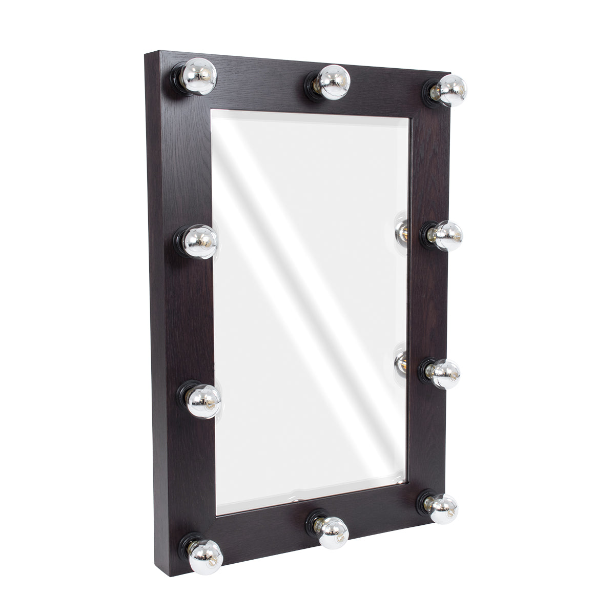 MAKEUP MIRROR-60x90-2 Μοντέρνος Καθρέπτης Μακιγιάζ με Πλαίσιο Φυσικού Ξύλου με Διακόπτη On/Off 10 x E27 AC220-240V - Μ60 x Π7 x Υ90cm - Καφέ Wenge