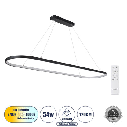 BOLIVAR 61271 Μοντέρνο Κρεμαστό Φωτιστικό Οροφής LED 54W 6210lm 360° AC 220-240V IP20 Ρυθμιζόμενο Λευκό CCT με Χειριστήριο από 2700K έως 6000K Dimmable - Lumileds SMD Chip - Μαύρο Ματ - Μ120 x Π30 x Υ2