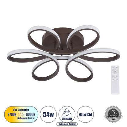 MARGARET 61402 Μοντέρνο Κρεμαστό Φωτιστικό Οροφής LED 54W 6210lm 360° AC 220-240V IP20 Ρυθμιζόμενο Λευκό CCT με Χειριστήριο από 2700K έως 6000K Dimmable - Lumileds SMD Chip - Καφέ Ματ - Μ57 x Π57 x Υ12cm