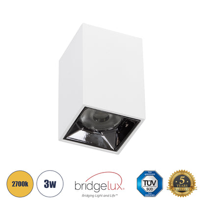 LUMINAR SUPERIOR 60323 Επιφανειακό LED Spot Downlight TrimLess 3W 405lm 36° AC 220-240V IP20 Μ4.2 x Π4.2 x Υ6.6cm - Λευκό με Κάτοπτρο Χρωμίου - Θερμό Λευκό 2700K - Bridgelux High Lumen Chip Gen2 - TÜV Certified Driver