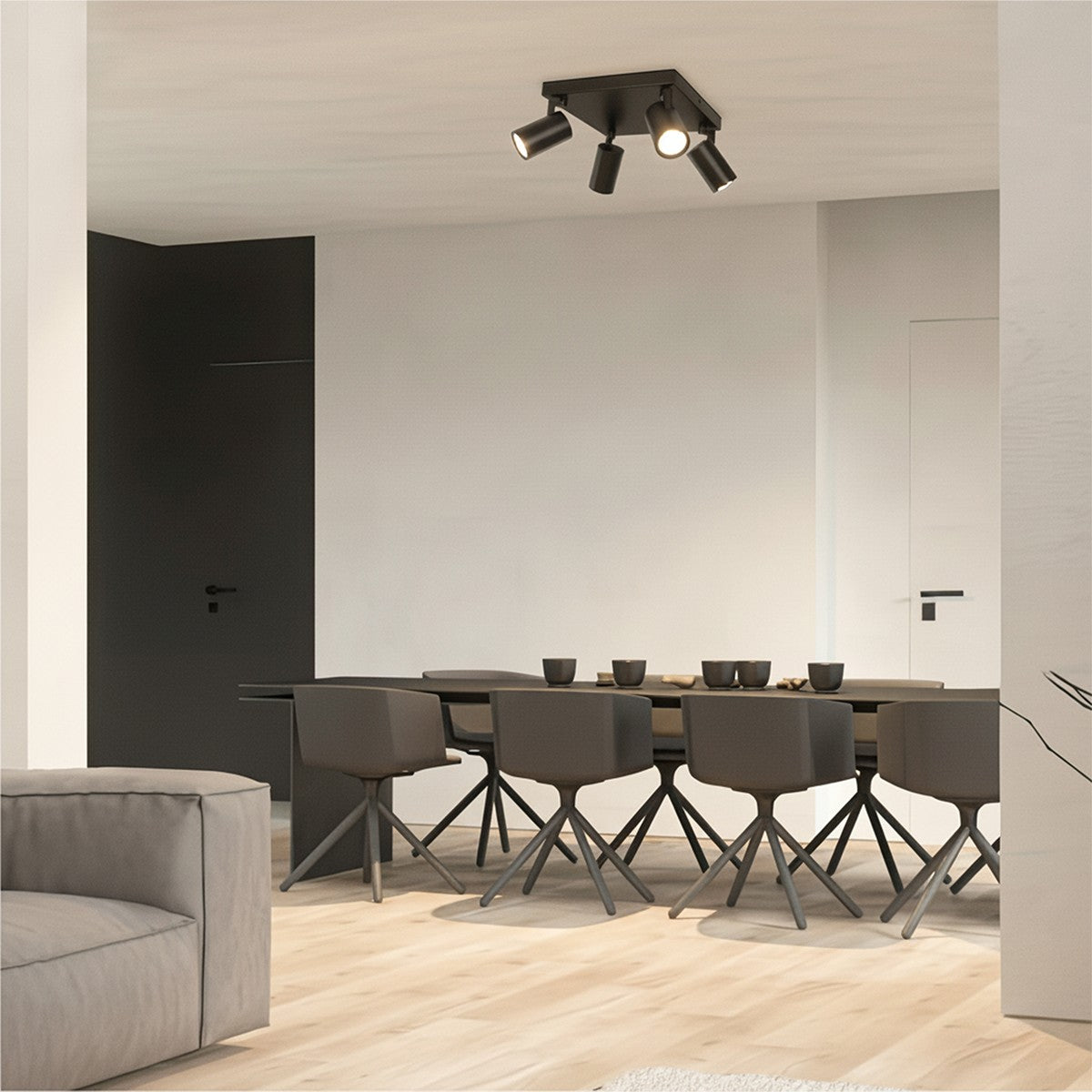 SPOTA KLV-101-0146 Κινούμενο Φωτιστικό Σποτ Οροφής για 4 Λάμπες MR16 με Ντουί GU10 AC 220-240V IP20 - Μαύρο Ματ - Μ26 x Π26 x Υ14