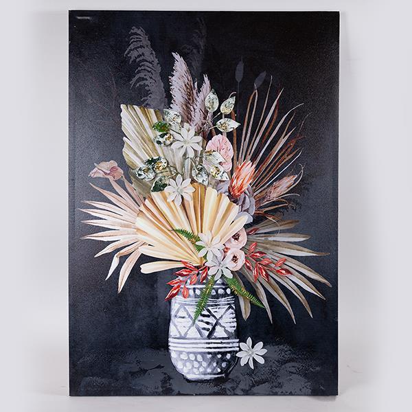 ΠΙΝΑΚΑΣ ΚΑΜΒΑΣ ΒΑΖΟ ΜΕ ΛΟΥΛΟΥΔΙΑ ΠΟΛΥΧΡΩΜΟΣ - ΜΑΥΡΟΣ 70x3x100