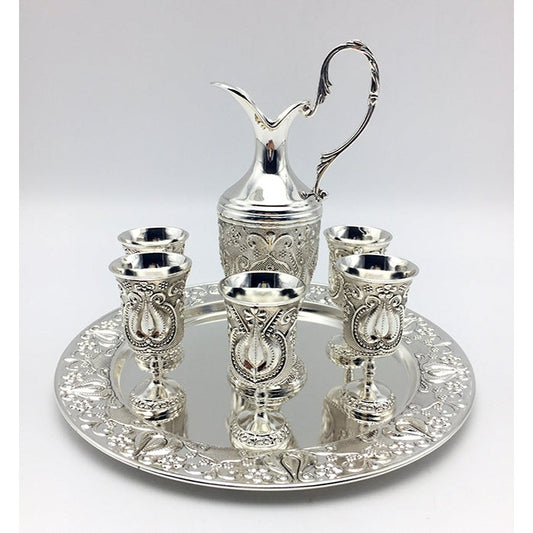 Επάργυρα Ποτήρια Λικέρ με Κανατάκι και Δίσκο Σετ 8 Τεμ