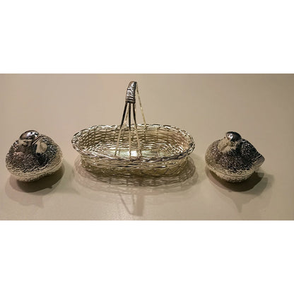 Επάργυρο Σετ Αλατοπίπερο Πουλιά σε Καλαθάκι 15εκ