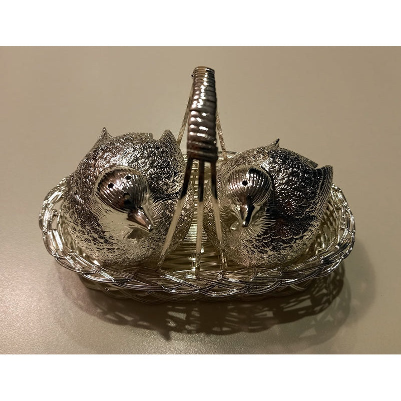 Επάργυρο Σετ Αλατοπίπερο Πουλιά σε Καλαθάκι 15εκ