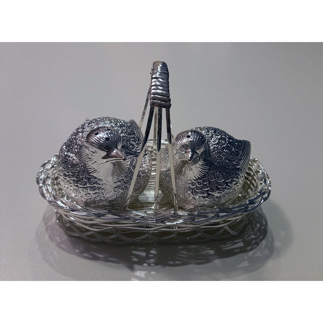 Επάργυρο Σετ Αλατοπίπερο Πουλιά σε Καλαθάκι 15εκ