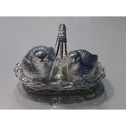 Επάργυρο Σετ Αλατοπίπερο Πουλιά σε Καλαθάκι 15εκ