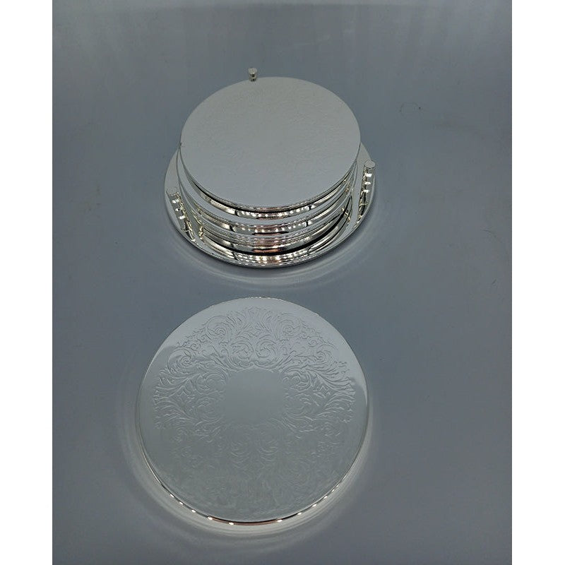 Σετ 6 Επάργυρα Στρογγυλά Σουβέρ με Βάση 10εκ