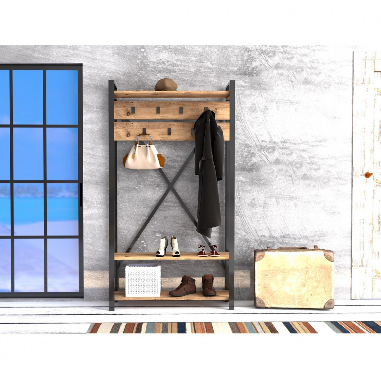 ΕΠΙΠΛΟ ΕΙΣΟΔΟΥ NATURAL WOOD & ΜΑΥΡΟ 90x34x180