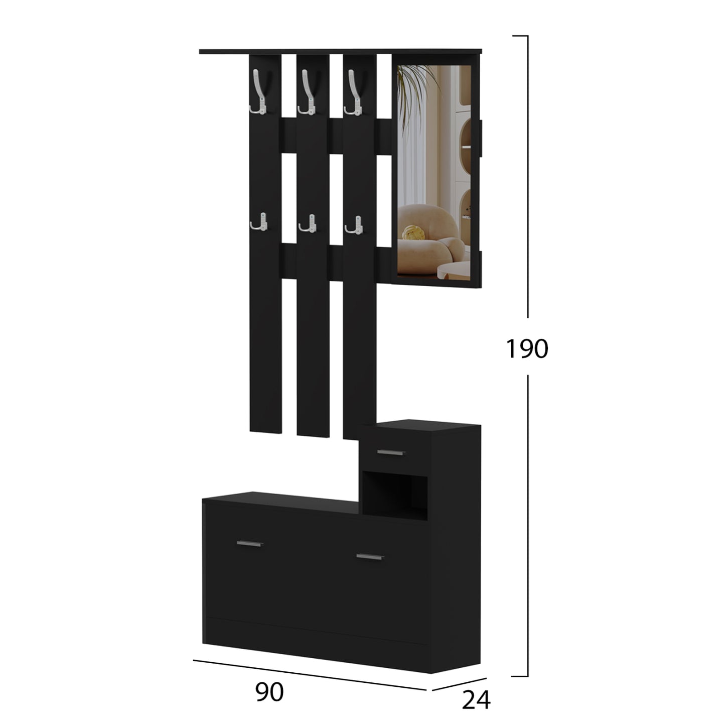 ΕΠΙΠΛΟ ΕΙΣΟΔΟΥ ΜΕ ΚΑΘΡΕΦΤΗ GORN ΜΕΛΑΜΙΝΗ ΣΕ WENGE 90x24x190