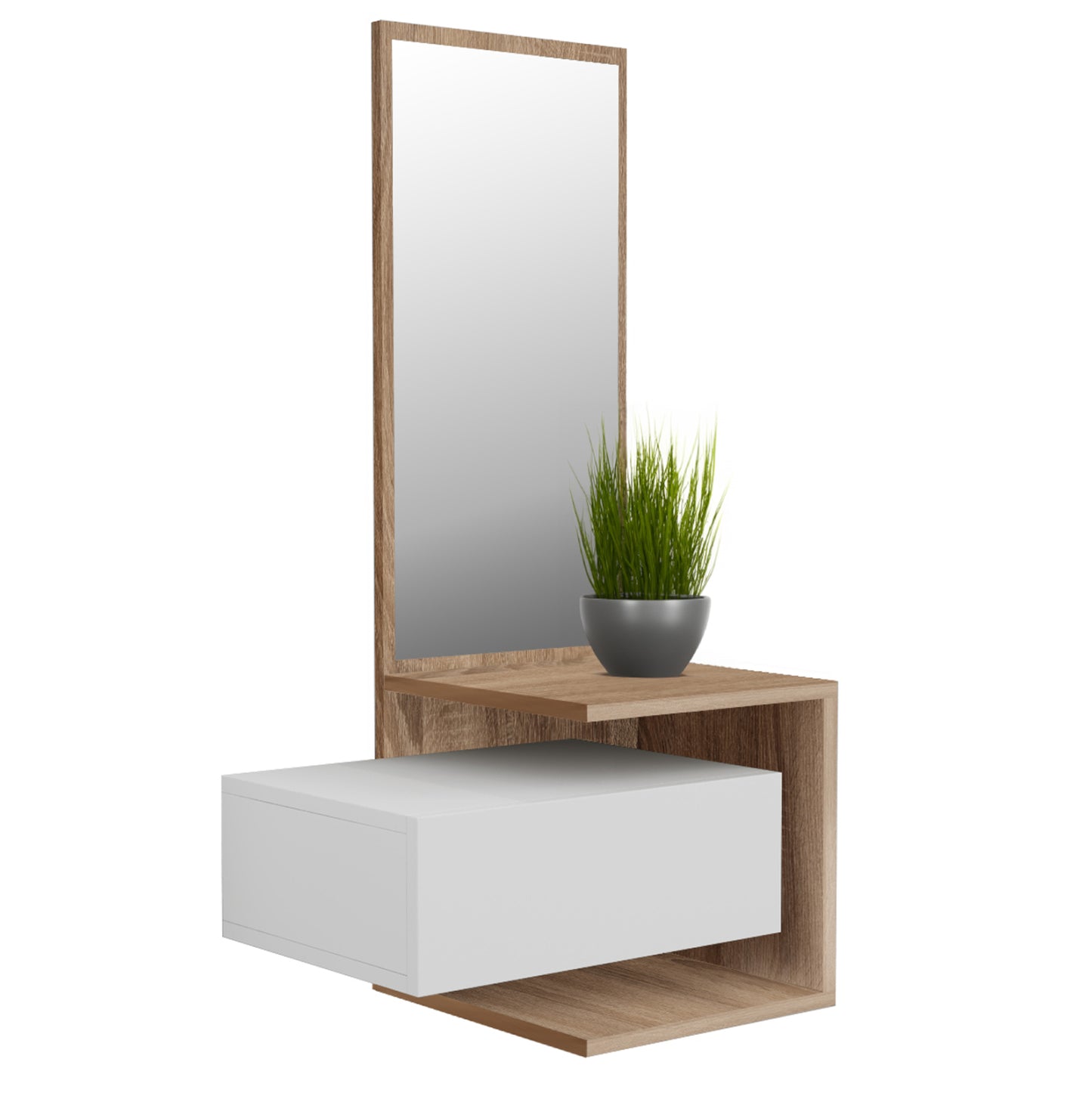 MEARA SONAMA WHITE MELAMINE WALNUT WALL ENTRANCE FURNITURE WITH MIRROR 49,1x31,3x90