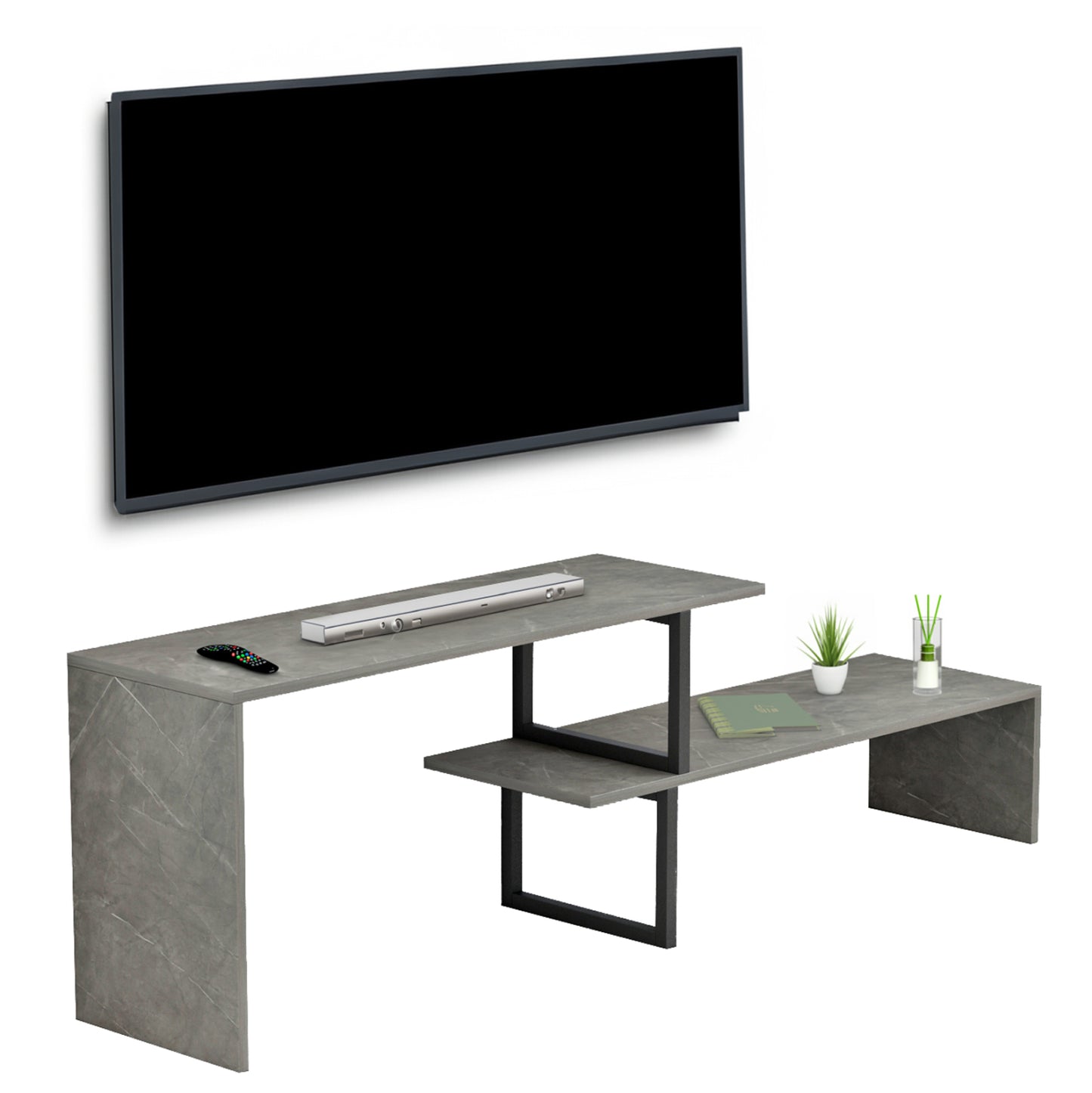 ΕΠΙΠΛΟ ΤΗΛΕΟΡΑΣΗΣ ΕΠΕΚΤ. BRIGGITE ΜΕΛΑΜΙΝΗ GREY STONE TEXTURE 160x30x45