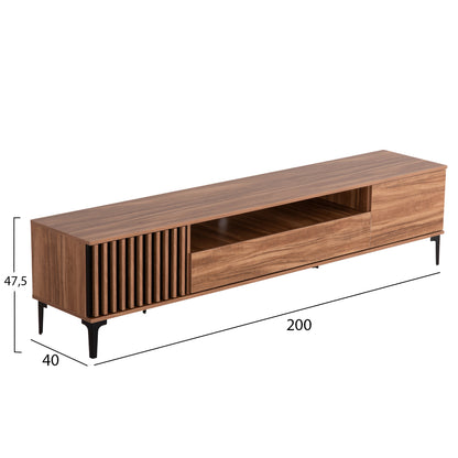 TV STAND HARRY MELAMINE NATURAL WOOD BLACK 200x40x47.5