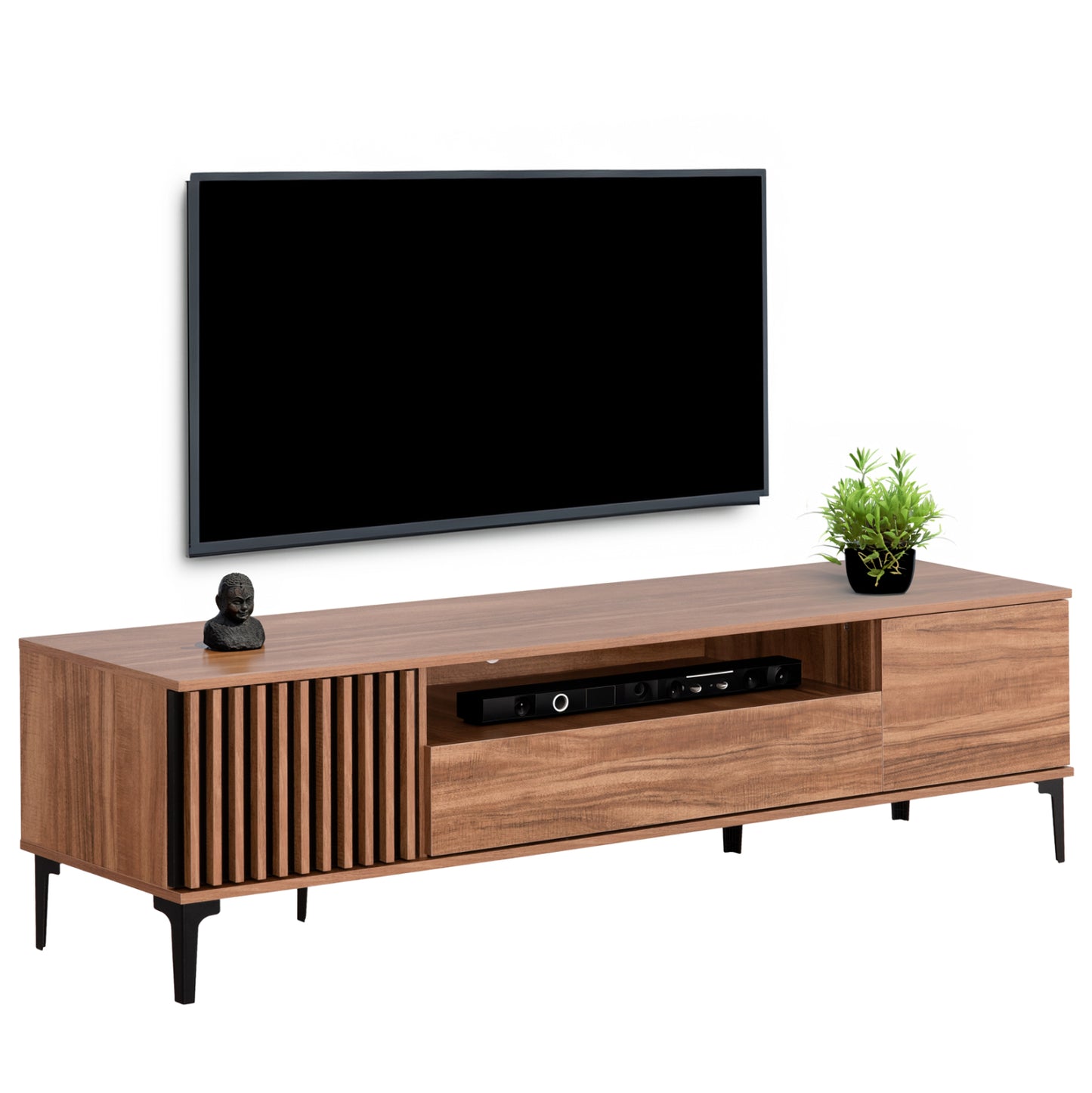 TV STAND HARRY MELAMINE NATURAL WOOD BLACK 200x40x47.5