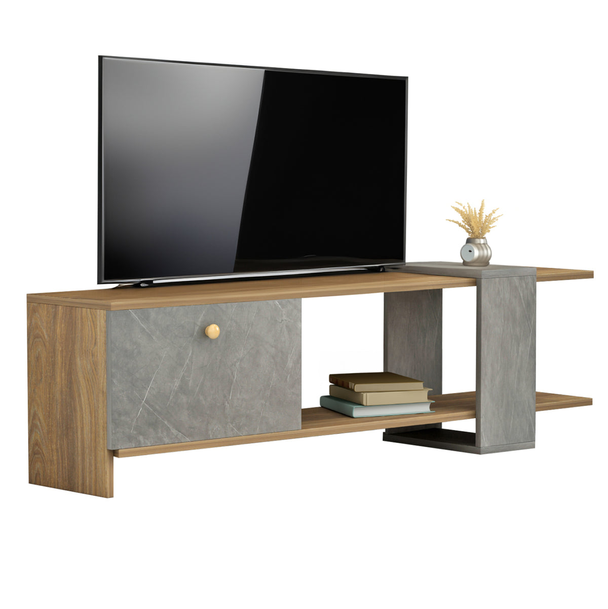 HENRIETTE TV STAND MELAMINE WALNUT STONE TEXTURE 120x28.5x39