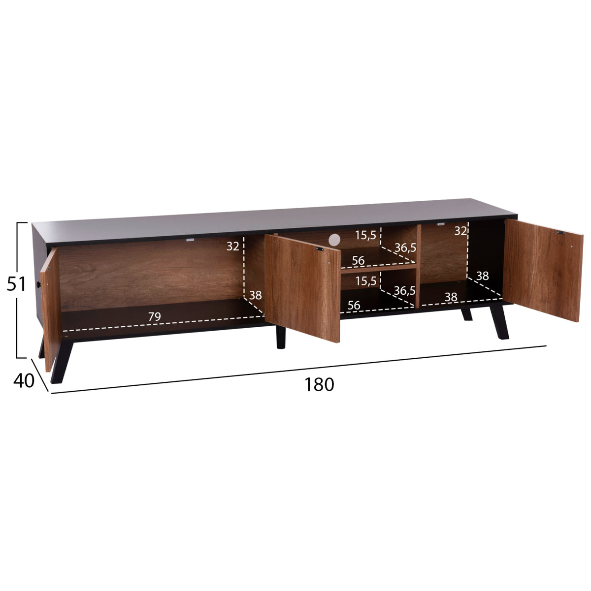 KRUDEN TV STAND MELAMINE IN BLACK NATURAL 180x40x51