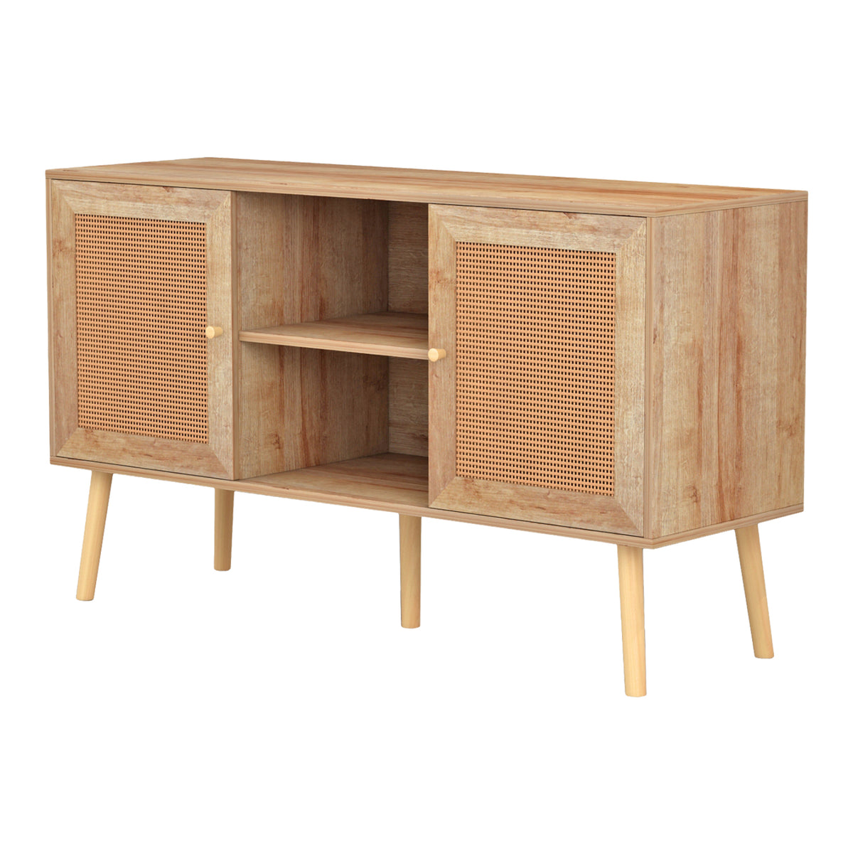 COLM MELAMINE TV STAND WITH RATTAN DOORS IN NATURAL COLOR 120x39x57