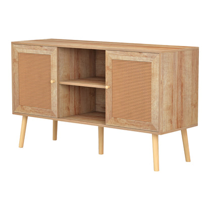 COLM MELAMINE TV STAND WITH RATTAN DOORS IN NATURAL COLOR 120x39x57