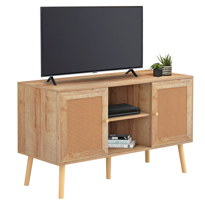 COLM MELAMINE TV STAND WITH RATTAN DOORS IN NATURAL COLOR 120x39x57