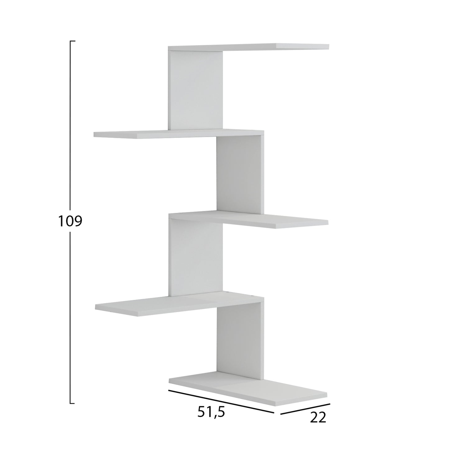 RORY WALL SHELF MELAMINE IN WHITE 22x51.5x109