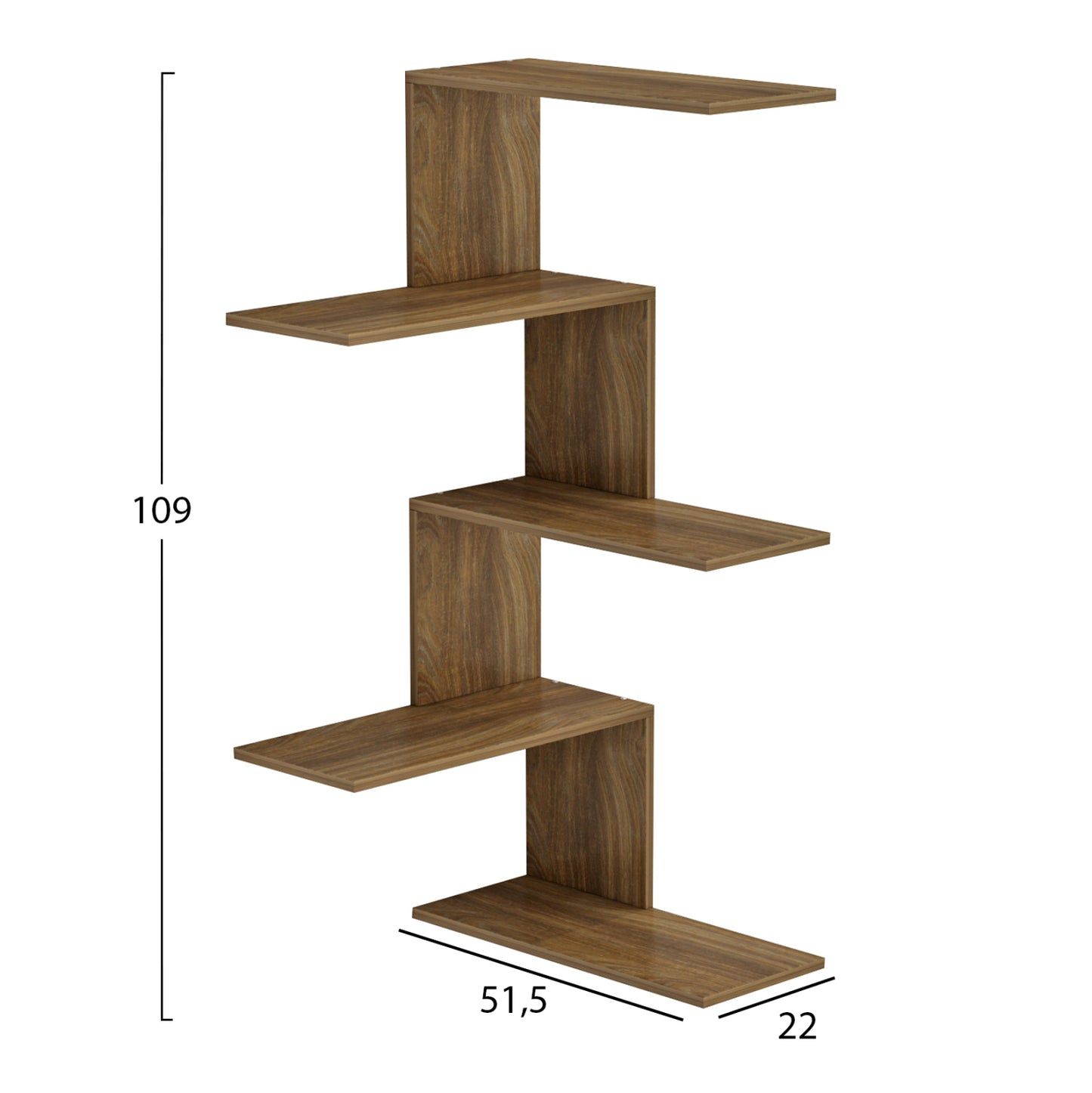 WALL SHELF RORY MELAMINE IN DARK NATURAL 22x51.5x109