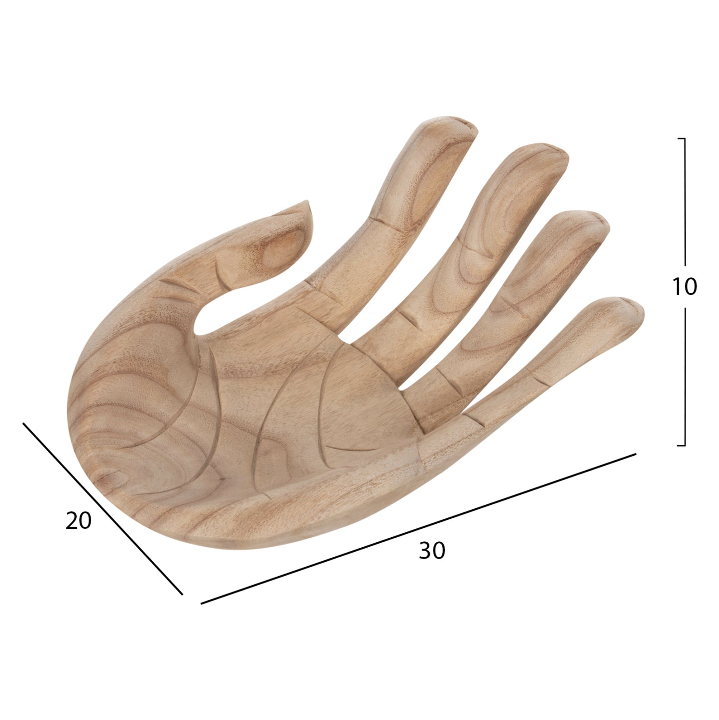 TABLETOP DECORATIVE HAND SOLID ALBESIA WOOD IN NATURAL 30x20x10